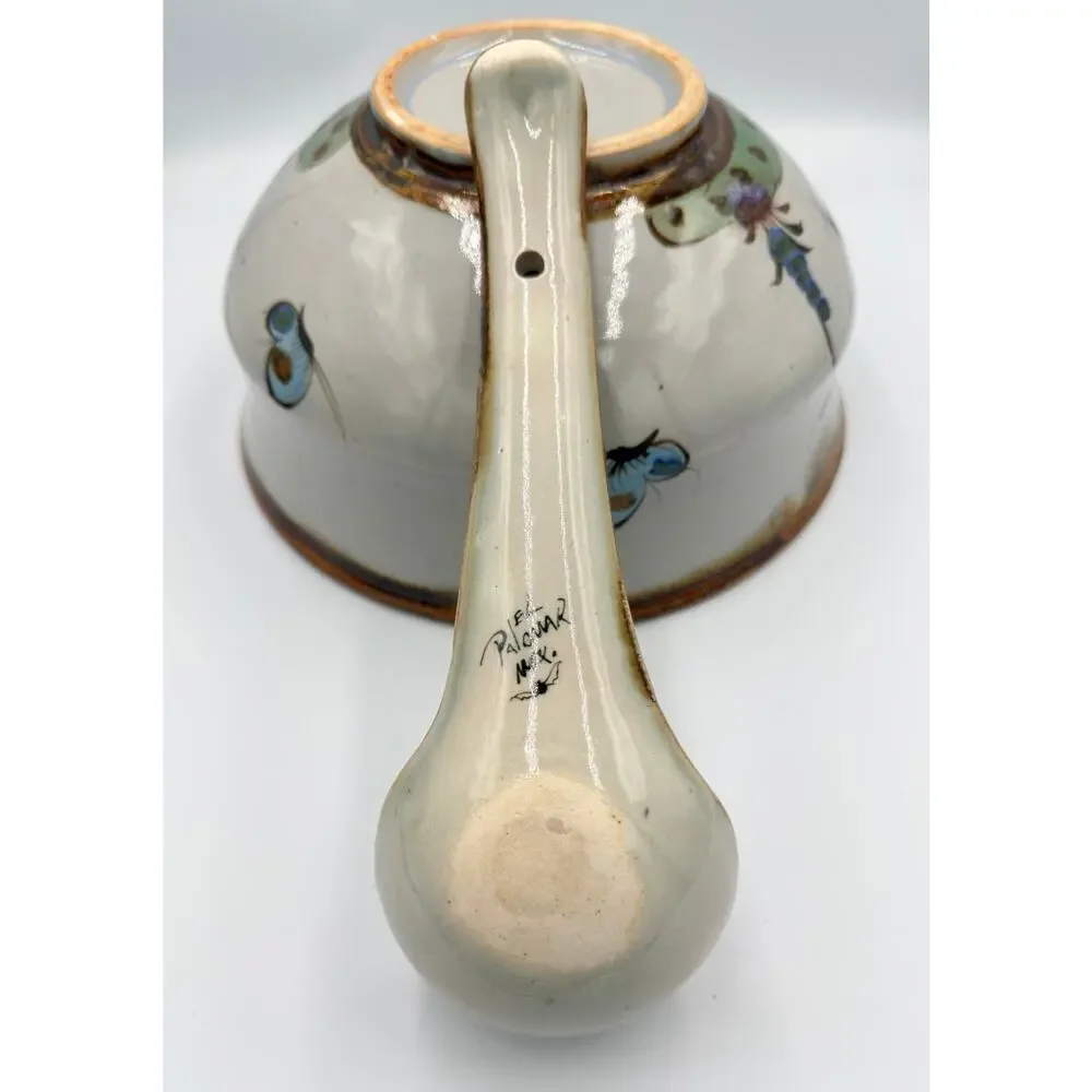 Folk-Art Ken Edwards Palomar Tonala Pottery Hand Painted Punch Bowl w/Ladle